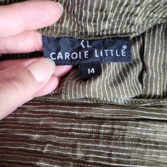 Vintage 90s High-rise Silk‎ Pants 14 Green Pinstriped Pleated Tapered - Picture 11 of 11